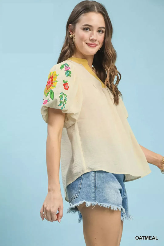 Umgee Embroidered Puff Sleeve Top (women's shirts & tops) view 2 - shop at us.meeeshop
