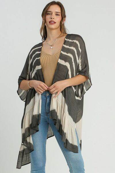 Umgee Tie Dye Back String Tie Open Front Kimono Sleeve Cover Up Plus Size - us.meeeshop