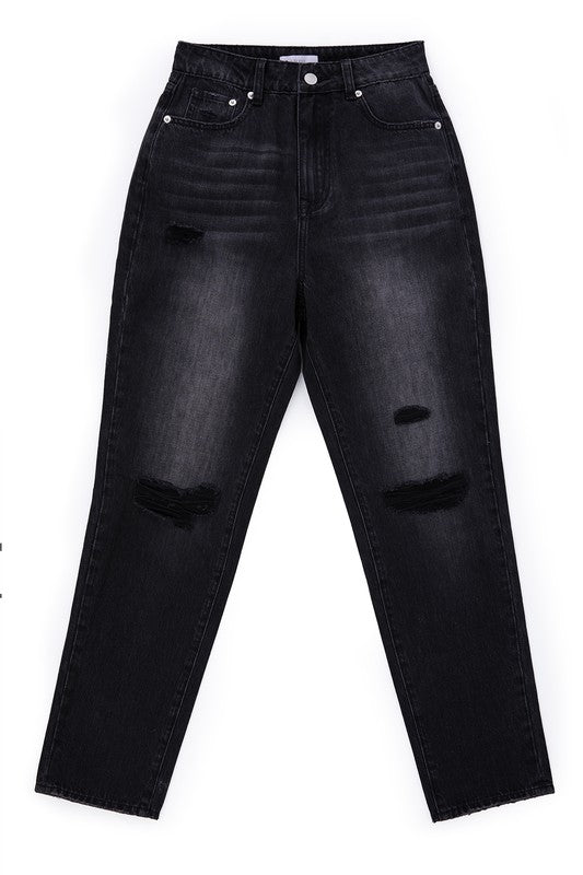 Lilou Black distressed straight jeans | us.meeeshop