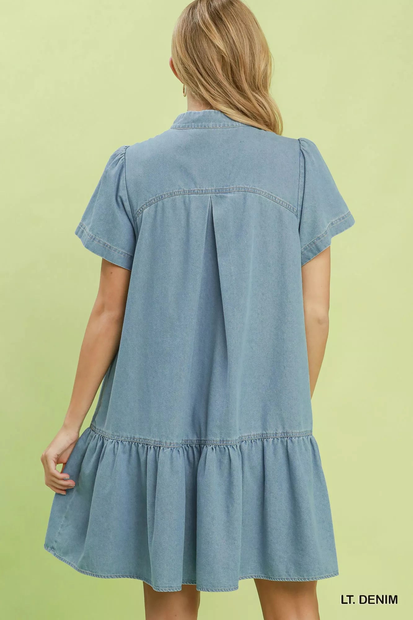 umgee ruffle hem Umgee Ruffle Hem Mini Denim Dress view 3 (dress) - shop at us.meeeshop