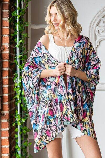 Heimish Full Size Multi Color Snake Open Cardigan Plus Size - us.meeeshop