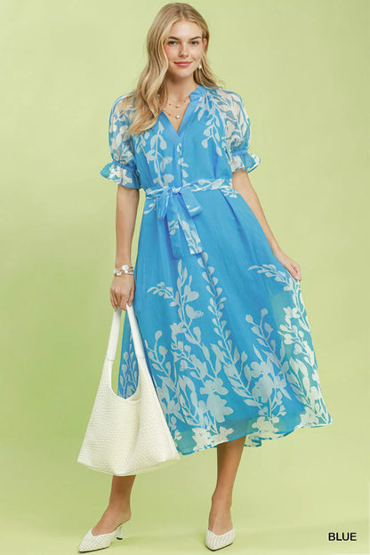 umgee floral print Umgee Floral Print Tie Waist Midi Dress with Side Pockets view 5 (dress) - shop at us.meeeshop