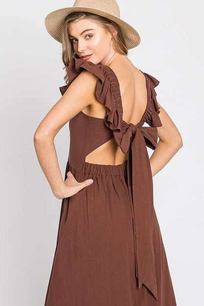 Linen Ruffle Mid Dress us.meeeshop -  Dresses