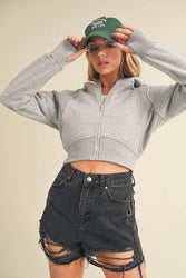 Aemi + Co Zip Up Raglan Sleeve Cropped Hoodie