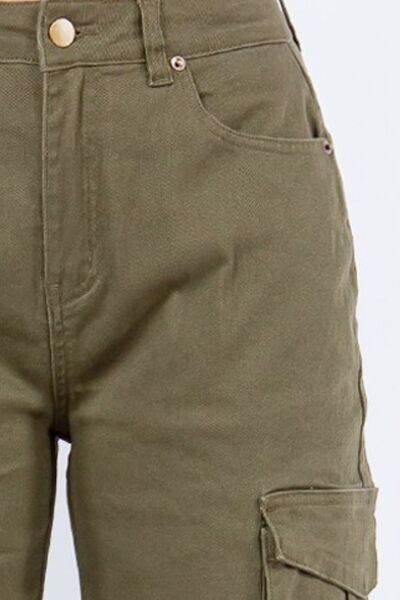 American Bazi Button Waist High Rise Cargo Pants Plus Size - us.meeeshop