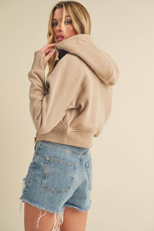 Aemi + Co Zip Up Raglan Sleeve Cropped Hoodie - us.meeeshop