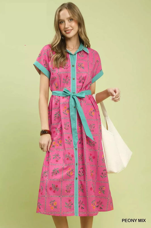 Umgee Mix Floral Button-Front Midi Dress (women's dresses) - shop at us.meeeshop