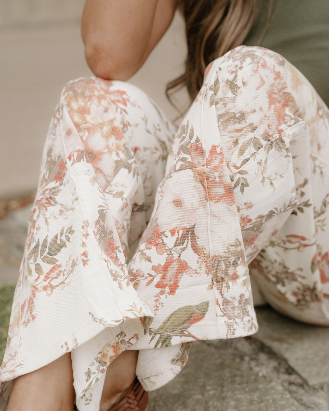 Meadow Vintage Style Floral Print High Waist Wide Leg Jeans