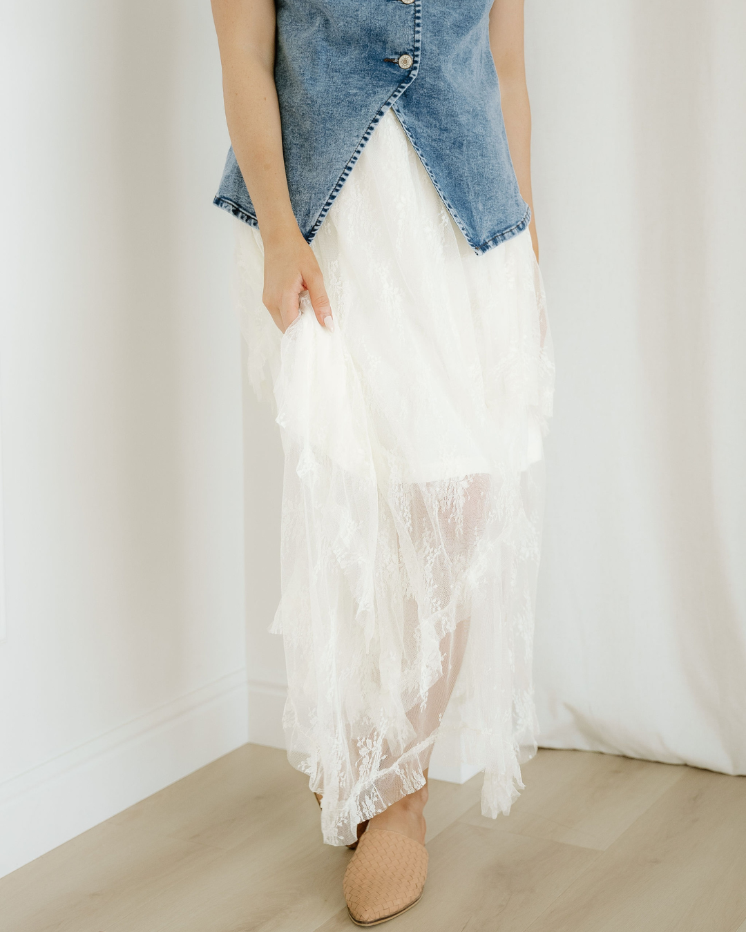 lace cascading tiered Lace Cascading Tiered High Waist Maxi Skirt view 3 (dress) - shop at us.meeeshop