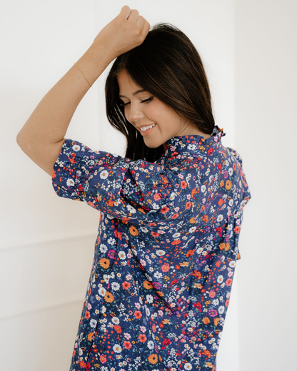 serena wild daisy Serena Wild Daisy Floral Split Neck Short Puff Sleeve Mini Dress view 8 (dress) - shop at us.meeeshop