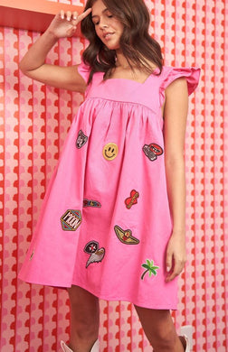 Multi Patch Ruffled Streetwear Mini Dress