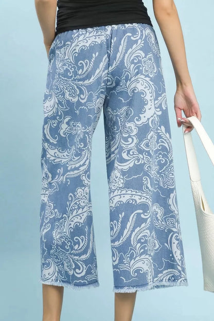 umgee stone wash Umgee Stone Wash Wide Leg Crop Pants view 3 (bottom) - shop at us.meeeshop