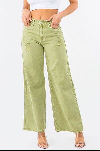 American Bazi High Waist Distressed Wide Leg Jeans - us.meeeshop