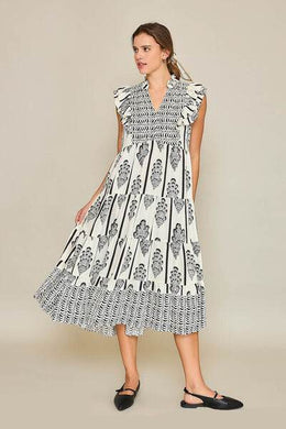 Umgee Boarder Print Midi Dress Plus Size