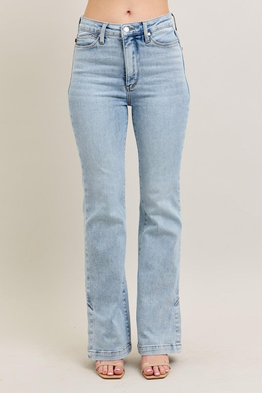 Judy Blue Full Size Tummy Control Vintage Wash Side Slit Slim Boot Jeans Plus Size - us.meeeshop