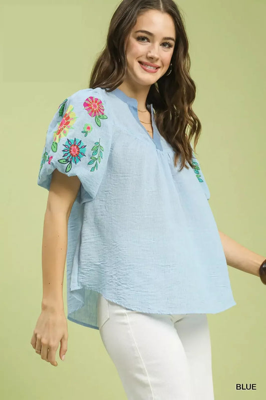 Umgee Embroidered Puff Sleeve Top (women's shirts & tops) view 2 - shop at us.meeeshop