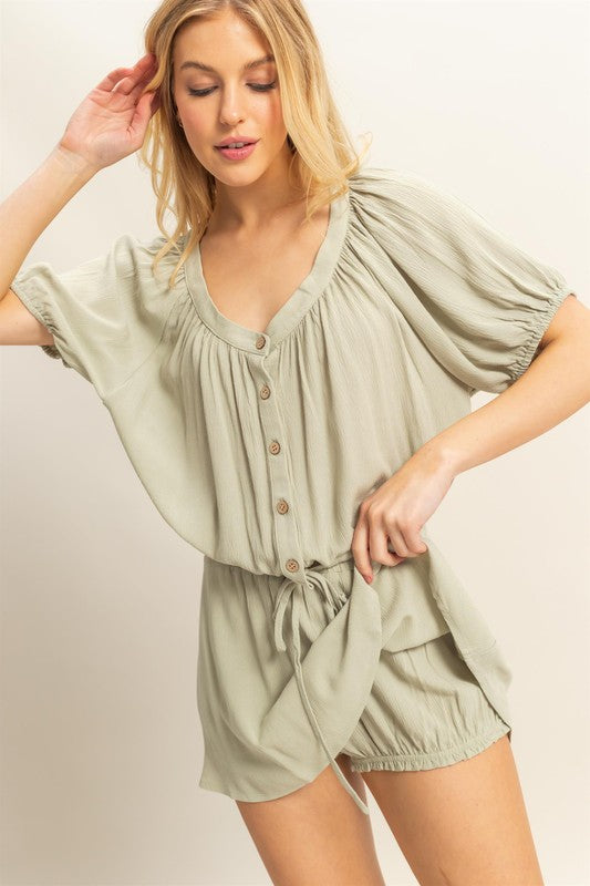 HYFVE Drawstring Hem Short Sleeve Top and Skort Set in Sage - us.meeeshop