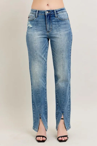 judy blue full Judy Blue Full Size High Waist Vintage Wash Front Seam & Slit Straight plus Size view 2 (piece) - shop at us.m