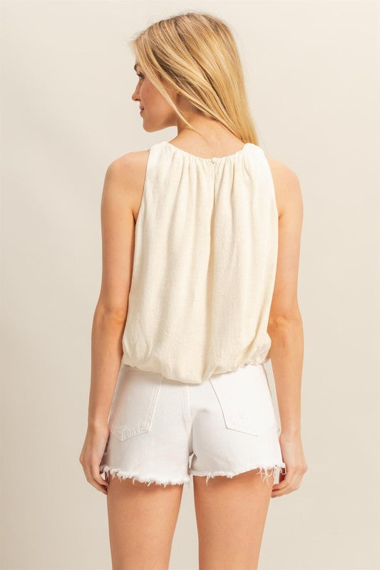 HYFVE Bubble Hem Round Neck Sleeveless Blouse in OATMEAL - us.meeeshop