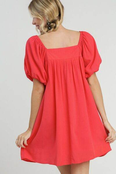 Umgee Squared Neck Puff Sleeve Mini Dress Plus Size - us.meeeshop