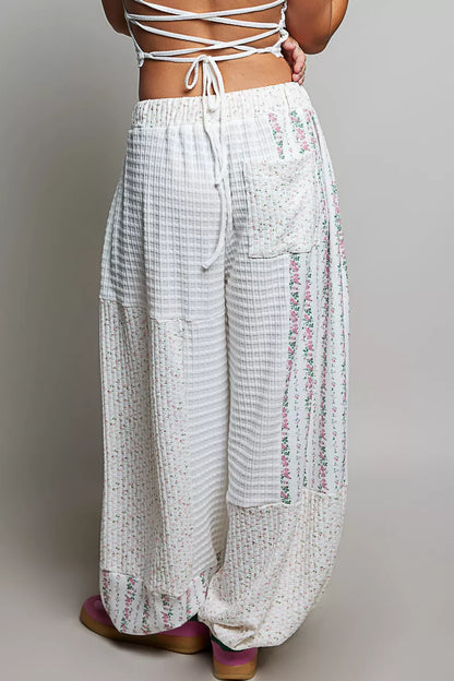 pol patchwork mixed Pol Patchwork Mixed Knit Wide Leg Pants view 3 (bottom) - shop at us.meeeshop