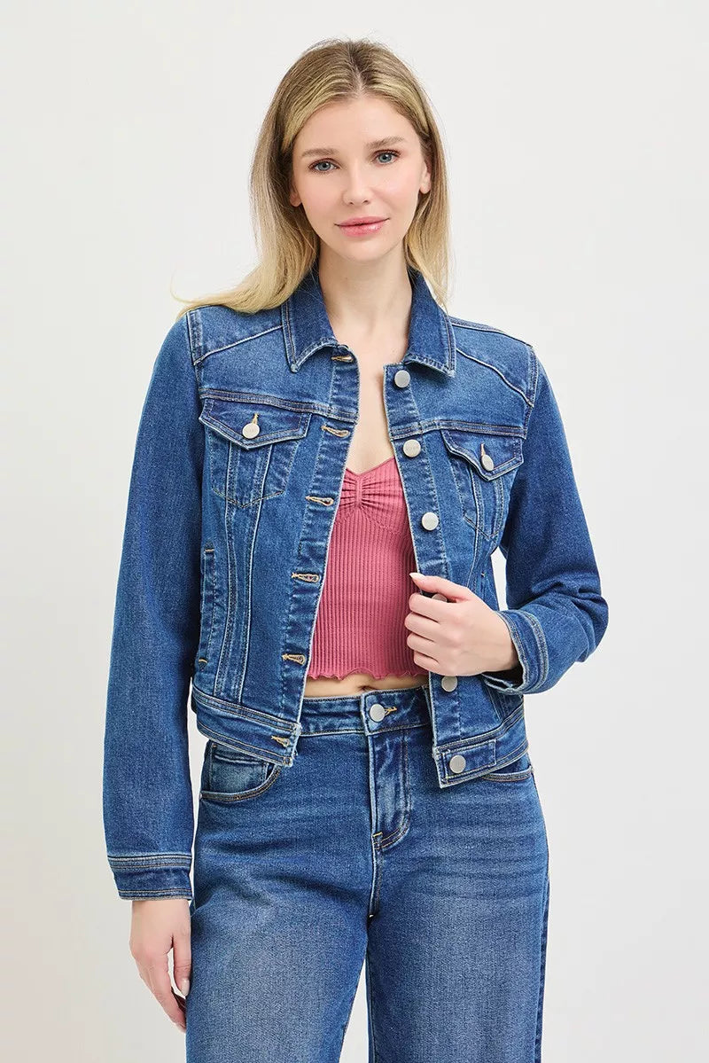 risen basic fitted Risen Basic Fitted Button Down Denim Jacket view 2 (layer) - shop at us.meeeshop
