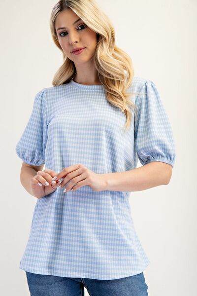 Celeste Gingham Print Top With Puff Sleeves Plus Size - us.meeeshop