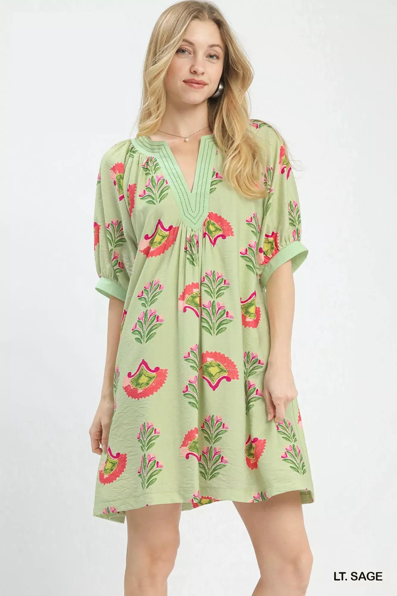 umgee abstract print Umgee Abstract Print Mini Dress LT. SAGE (dress) - shop at us.meeeshop
