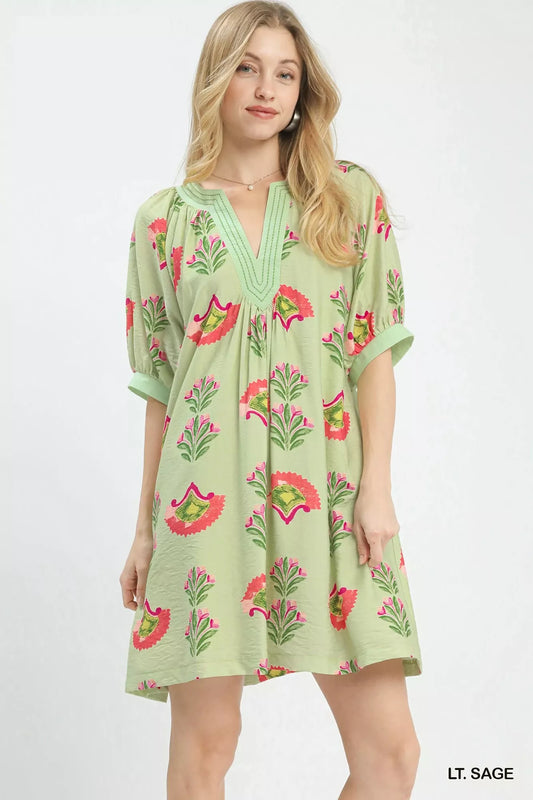 umgee abstract print Umgee Abstract Print Mini Dress LT. SAGE (dress) - shop at us.meeeshop