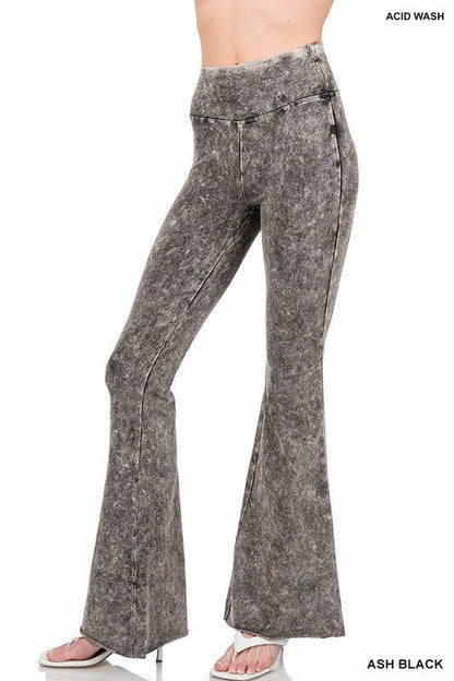 Acid Wash High Waist Raw Edge Hem Pants | us.meeeshop