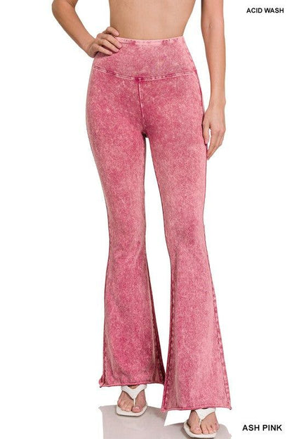 Acid Wash High Waist Raw Edge Hem Pants | us.meeeshop