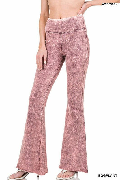 Acid Wash High Waist Raw Edge Hem Pants | us.meeeshop