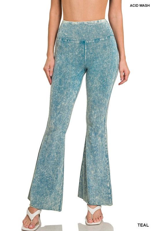 Acid Wash High Waist Raw Edge Hem Pants | us.meeeshop