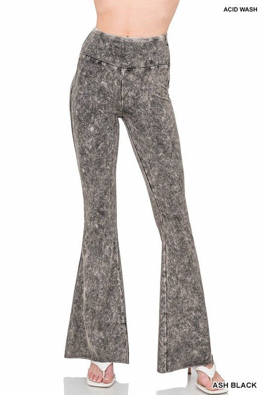 Acid Wash High Waist Raw Edge Hem Pants | us.meeeshop