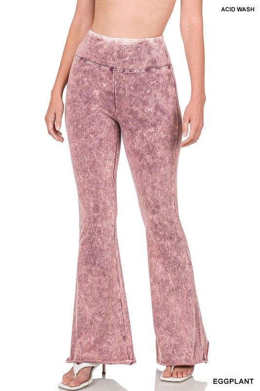 Acid Wash High Waist Raw Edge Hem Pants | us.meeeshop