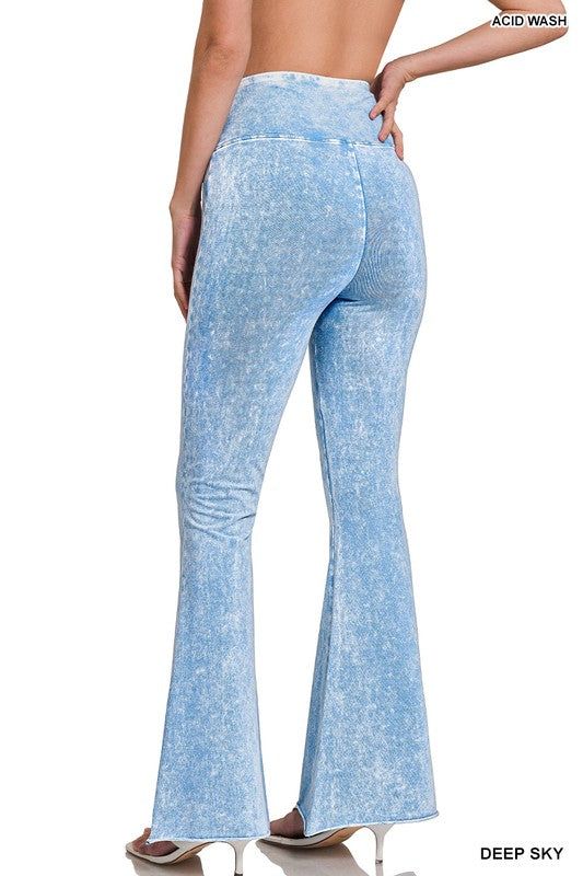 Acid Wash High Waist Raw Edge Hem Pants | us.meeeshop