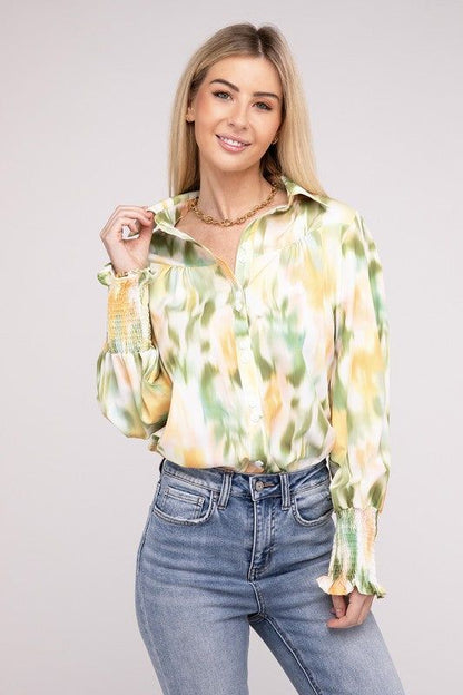 Allover Printed Long Sleeve Blouse us.meeeshop - Shirts & Tops