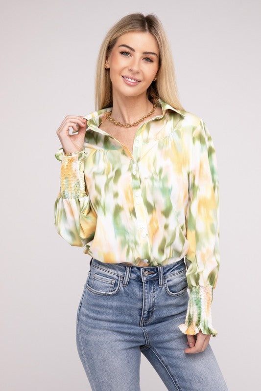 Women's Allover Printed Long Sleeve Blouse - us.meeeshop