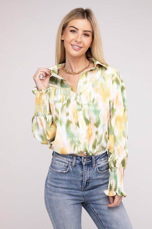 Allover Printed Long Sleeve Blouse - us.meeeshop