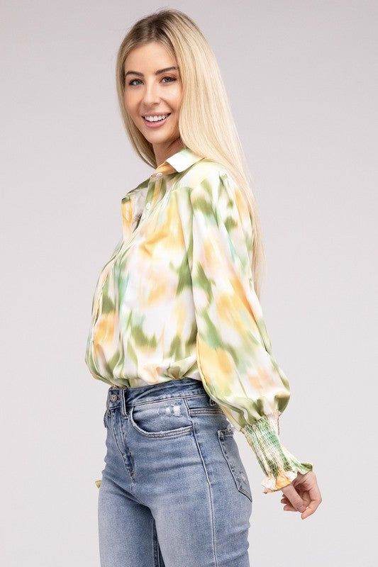 Allover Printed Long Sleeve Blouse - us.meeeshop