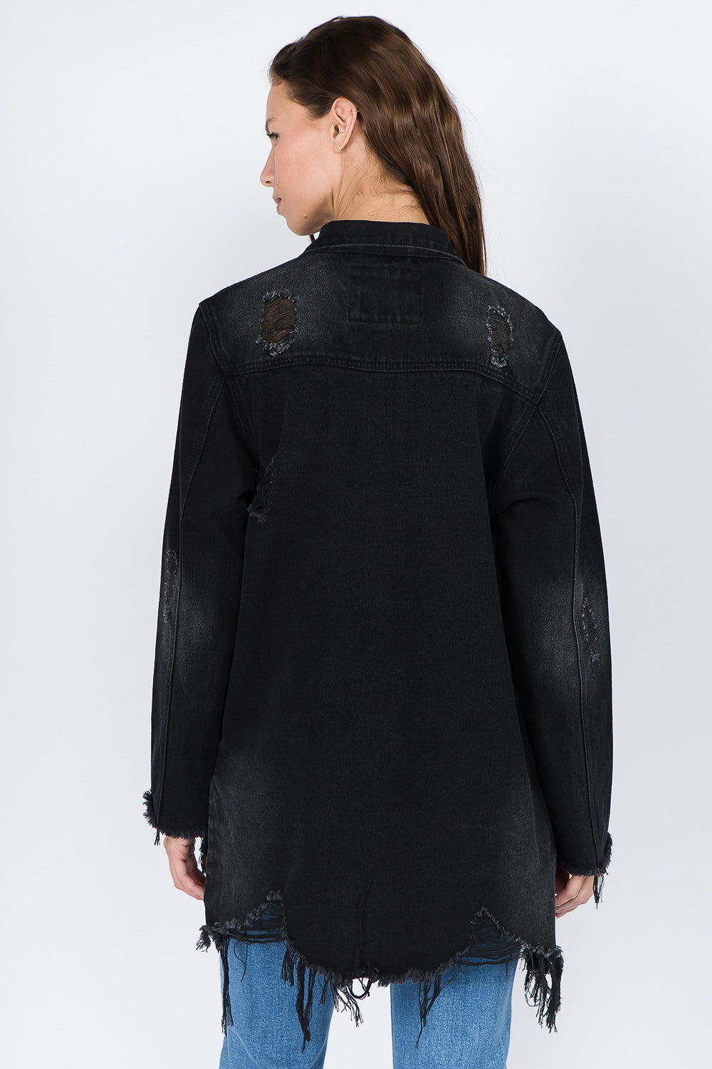 American Bazi Distressed Frayed Hem Denim Jacket us.meeeshop - 