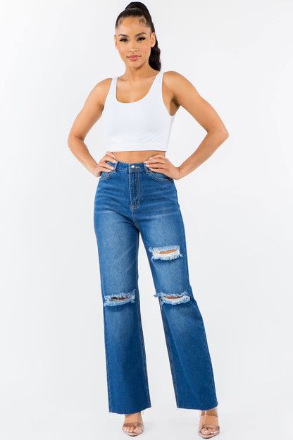 American Bazi High Waist Distressed Wide Leg Jeans us.meeeshop - Pants