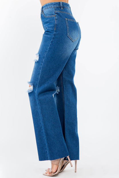 American Bazi High Waist Distressed Wide Leg Jeans us.meeeshop - 