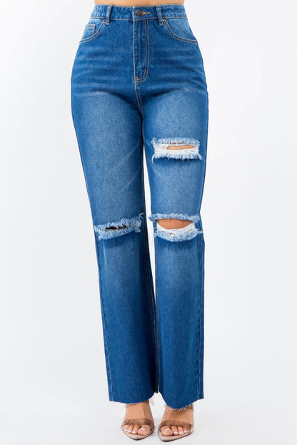 American Bazi High Waist Distressed Wide Leg Jeans us.meeeshop - 