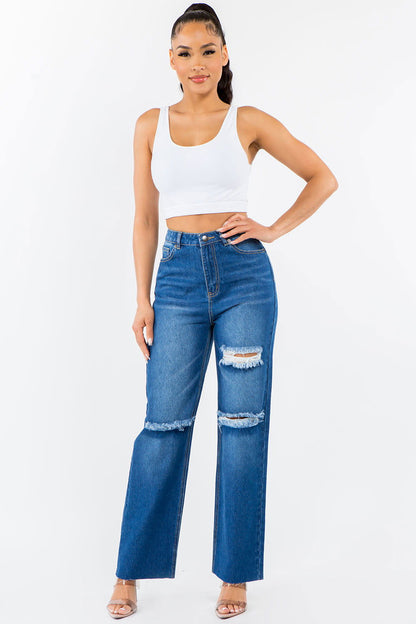 American Bazi High Waist Distressed Wide Leg Jeans us.meeeshop - 