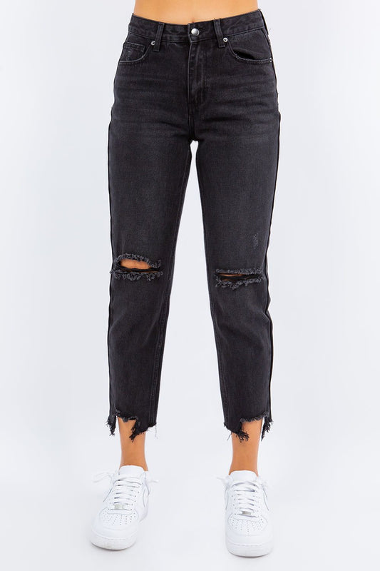 American Bazi High Waist Distressed Cropped Straight Jeans - us.meeeshop