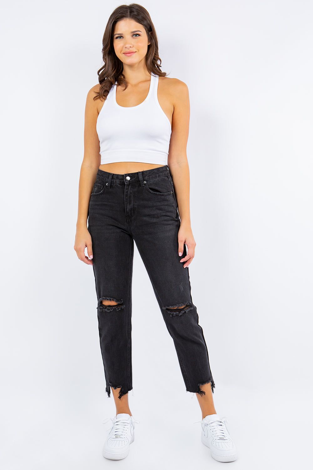 American Bazi High Waist Distressed Cropped Straight Jeans - us.meeeshop