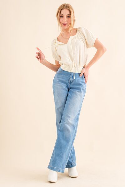 And The Why Cotton Gauze Back Waist Tie Cropped Blouse us.meeeshop - 