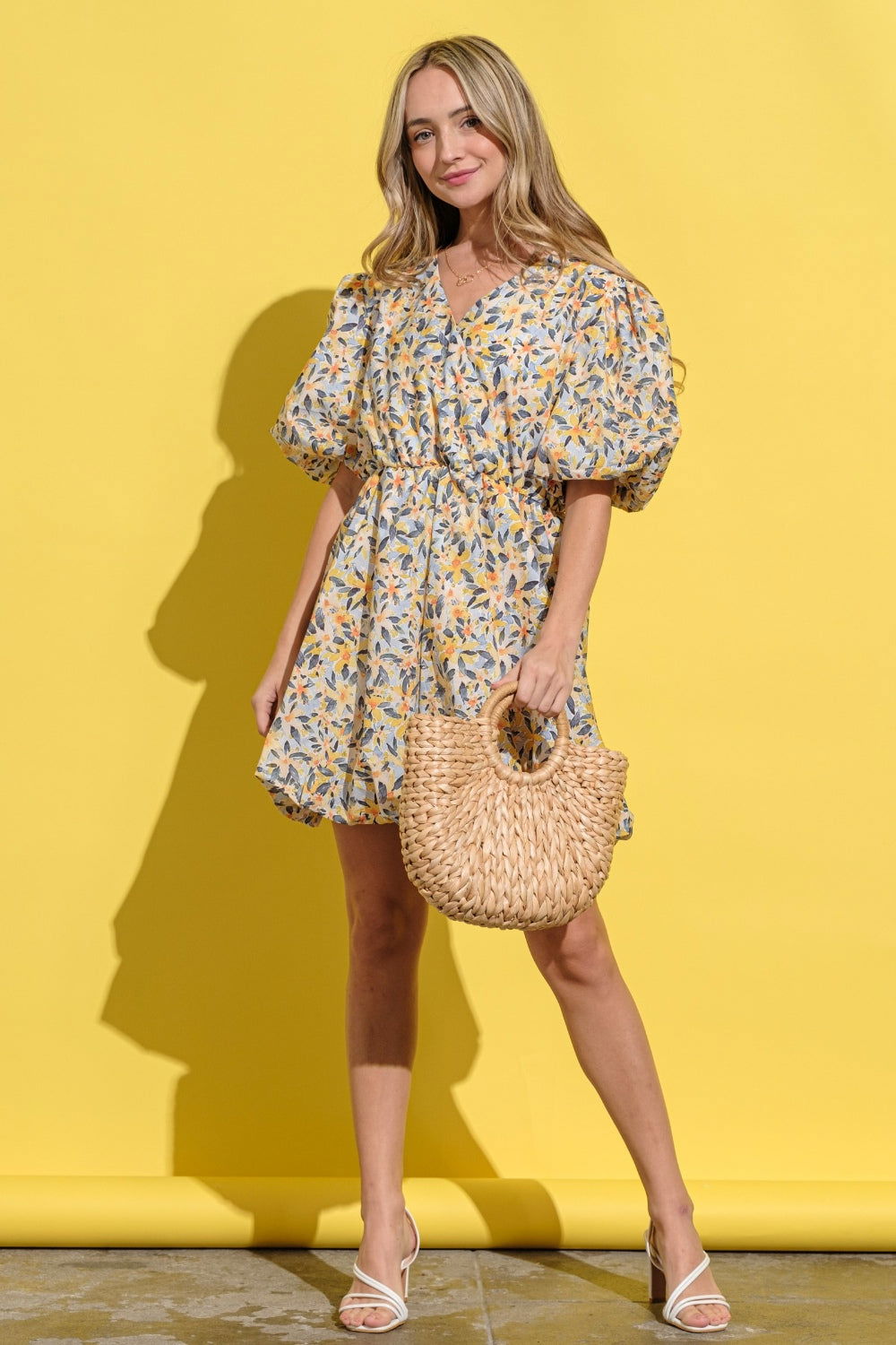 And The Why Floral Surplice Puff Sleeve Dress us.meeeshop - 