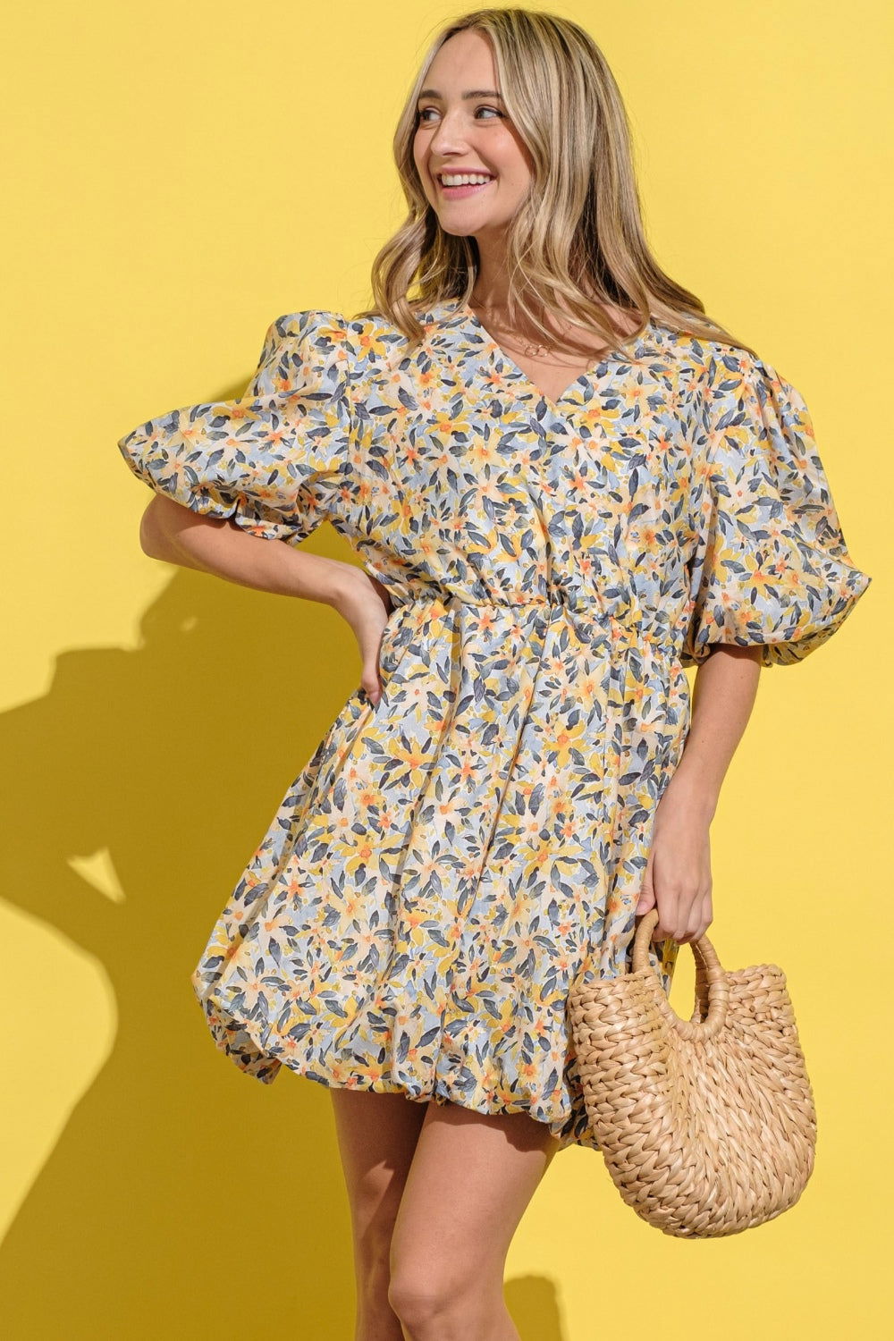 And The Why Floral Surplice Puff Sleeve Dress us.meeeshop - 